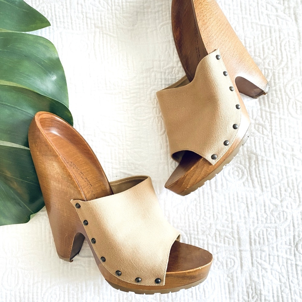 Stella McCartney Tan Wooden Platform Mules